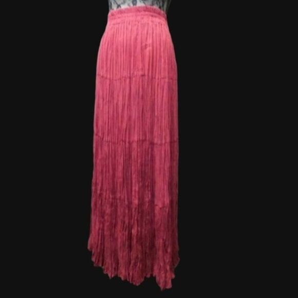 Red Broomstick Skirt Maxi Bemberg Rayon Crinkle Size Medium Y - Picture 1 of 9
